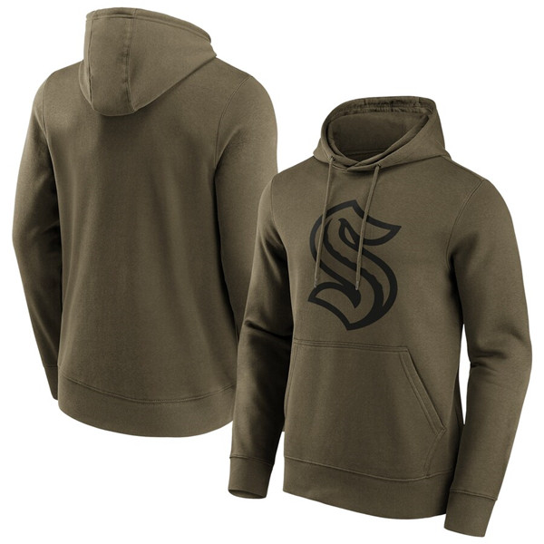 Men's Seattle Kraken Khaki Iconic Preferred Logo Graphic Hoodie - Click Image to Close